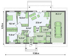 Проект одноповерхового будинку з гаражем