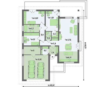Проект одноповерхового котеджу з гаражем на дві машини