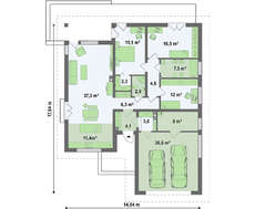 Проект одноповерхового котеджу з гаражем на дві машини
