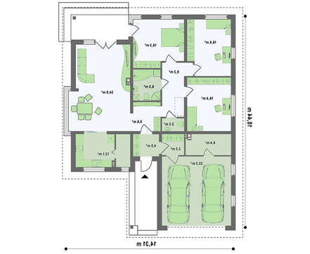 Проект одноповерхового котеджу з гаражем для двох автомобілів