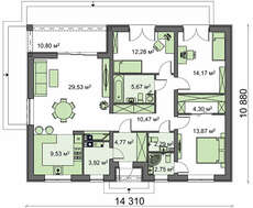 Проект компактного житлового будинку на 124 кв. м для проживання невеликої родини