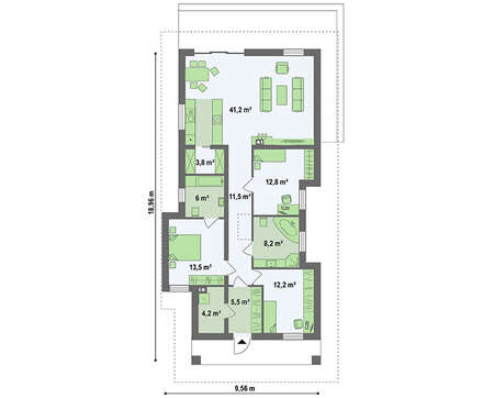 Креслення компактного котеджу на 116 кв. м під четирехскатной покрівлею з металочерепиці