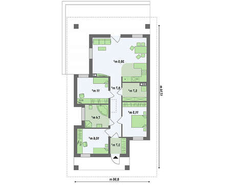 План невеликого котеджу на 89 кв. м для сезонного проживання