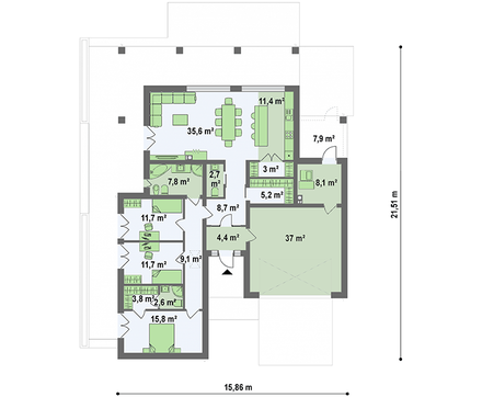 Проект одноповерхового будинку площею 186 кв. м з декором зі штучного каменю