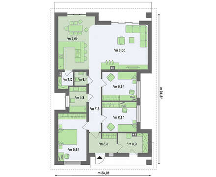 Креслення одноповерхового будинку площею 120 кв. м, декорованого штучним каменем