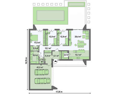 Планування сучасного котеджу площею 170 кв. м з трьома спальнями та санвузлами