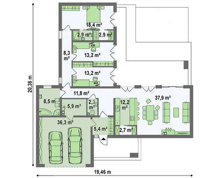 План симпатичного котеджу на 180 кв. м з великим гостинним залом