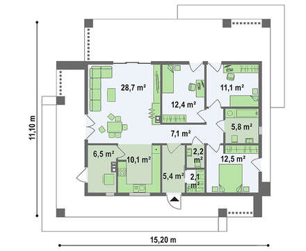 Креслення компактного котеджу площею 103 кв. м з лаконічним екстер'єром
