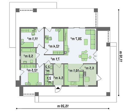 Креслення компактного котеджу площею 103 кв. м з лаконічним екстер'єром