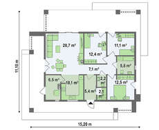 Креслення компактного котеджу площею 103 кв. м з лаконічним екстер'єром