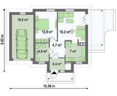 План дачного будиночка площею 68 кв. м з гаражем
