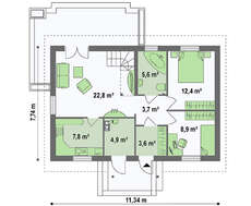 Планування невеликого котеджу на 149 кв. м з п'ятьма спальнями