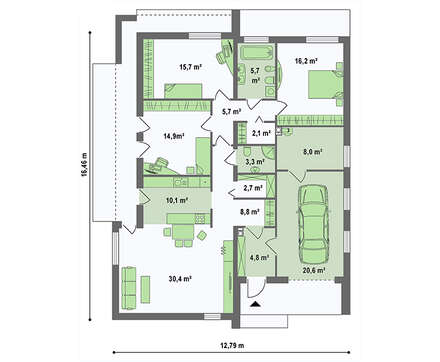 Проект житлового будинку на 148 кв. м з дерев'яним декором