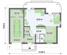 Проект котеджу з гаражем, балконом і еркером