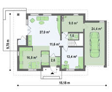 Проект будинку з гаражем та оригінальною мансардою