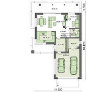 Креслення котеджу з мансардою та великим гаражем