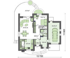 Житловий будинок з напівкруглими балконами і верандою