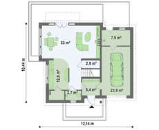 Проект котеджу простої форми з двосхилим дахом
