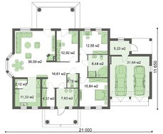 Проект одноповерхового будинку під червоним дахом