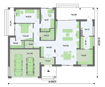 Проект одноповерхового котеджу з гаражем і критою терасою