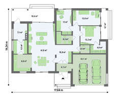 Проект одноповерхового котеджу з гаражем і критою терасою
