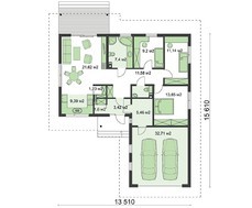 Планування житлового одноповерхового будинку площею 120 кв. м на два гаража