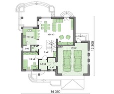 Схема оригінального двоповерхового житлового будинку з напівкруглими балконами і терасами