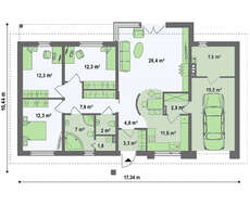 Проект одноповерхового котеджу з гаражем, з приватною зоною