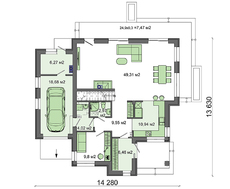 Схема стильного двоповерхового житлового будинку з красивим балконом