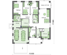 Проект витонченого одноповерхового будинку з містким гаражем