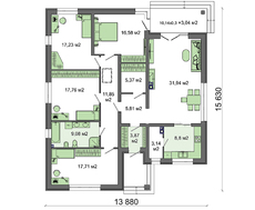 Планування компактного одноповерхового житла на 4 спальні