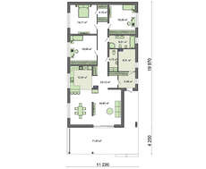 Проект одноповерхового котеджу з 3 спальнями для вузької ділянки