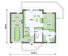 Проект котеджу з гаражем і великим мансардним вікном