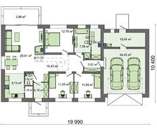 Проект одноповерхового котеджу з гаражем для двох автомобілів