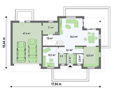Проект стильного котеджу з гаражем для двох автомобілів