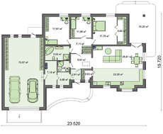 Проект одноповерхового котеджу на 3 спальні площею в 233 кв. м