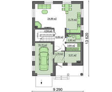План двоповерхового котеджу площею 150 кв. м з вбудованим гаражем