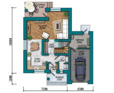 Схема двоповерхового котеджу площею 161 кв.м, декорованого сірим цеглою і натуральним деревом