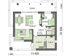 Схема компактного двоповерхового котеджу площею 174 кв. м з чорно-білим екстер'єром