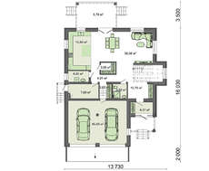 План двоповерхового особняка площею 262 кв.м з гаражем на дві одиниці транспорту