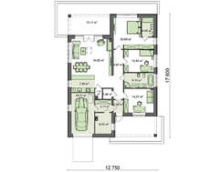 Схема одноповерхового котеджу площею 164 кв. м для невеликого або вузької ділянки