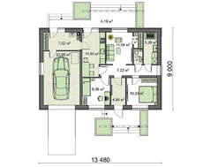 Проект одноповерхового будинку в європейському стилі площею 98 кв. м з гаражем