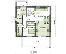 План симпатичного котеджу площею 148 кв. м з просторів терас на іншому поверсі під напівпрозорім навісом