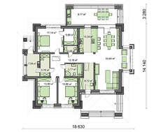 Проект компактного будинку площею 164 кв. м з трьома особистими спальнями