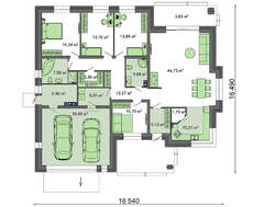 Проект 1 поверхового будинку з гаражем для 2 авто загальною площею 201 кв.м.