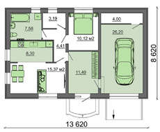 Проект зручного дачного будинку з гаражем площею 90 кв.м.