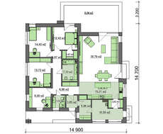 Проект сучасного одноповерхового котеджу загальною площею 162 кв.м.