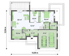 Проект котеджу з гаражем і мансардними вікнами