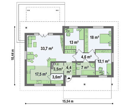 Проект дачного будинку з чотирьохспадовим дахом