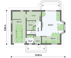 Проект котеджу з вбудованим гаражем, еркером і балконом
